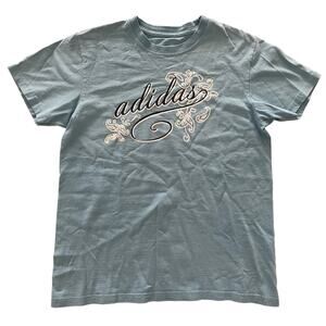 VTG Y2K Adidas Graphic Tee Womens Baby Blue size M